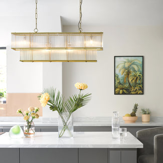 Odin chandelier in antiqued brass and glass