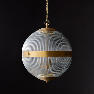 Larger Holophane pendant light in prismatic glass