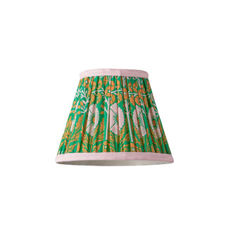 7 inch pendant shade in Ellen Merchant's Green Poppies ikat printed linen