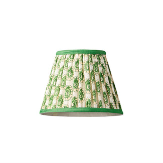 7 inch pendant shade in green and white block printed Dotty gathered cotton by GP & J Baker