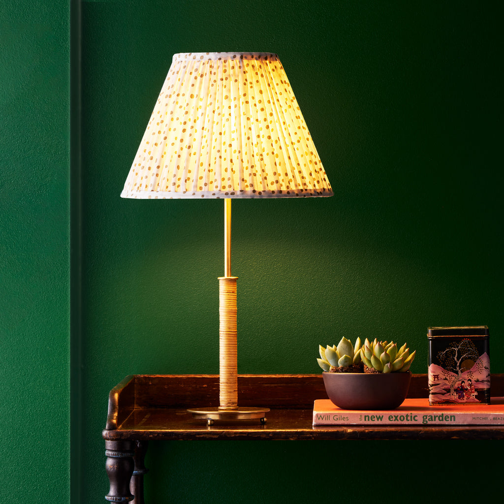 Piaf cordless table lamp in brass and wrapped cane