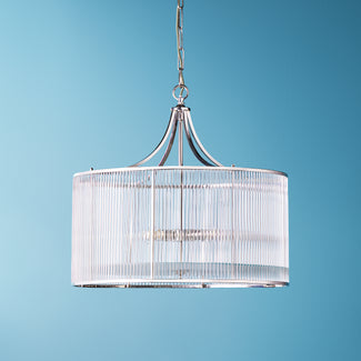 Artemis Chandelier in nickel with glass rods and frosted glass baffle