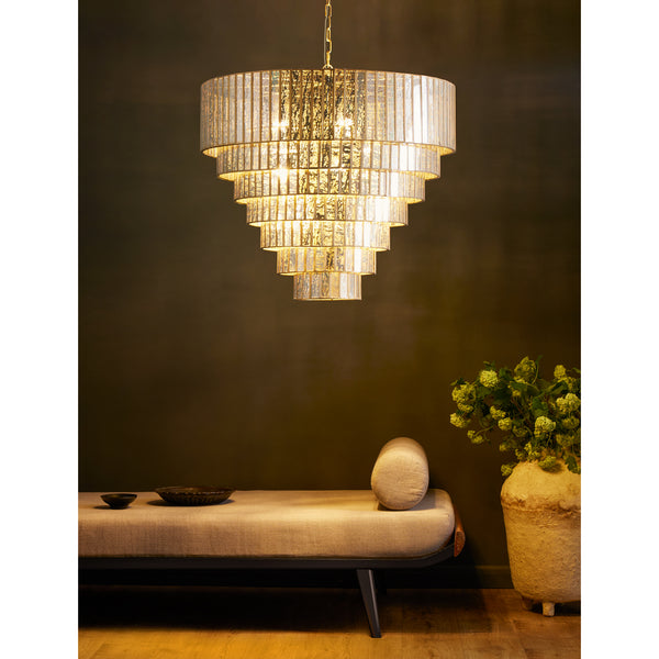 Pooky Seven Tiered Galactica Chandelier in Mercurised Glass