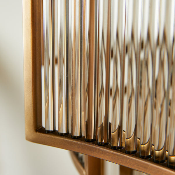 Zeus Chandelier in antiqued brass with glass rods
