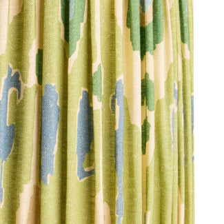 14 inch tapered drum reversible gimbal shade for cordless in green blue Bokhara gathered linen by GP & J Baker