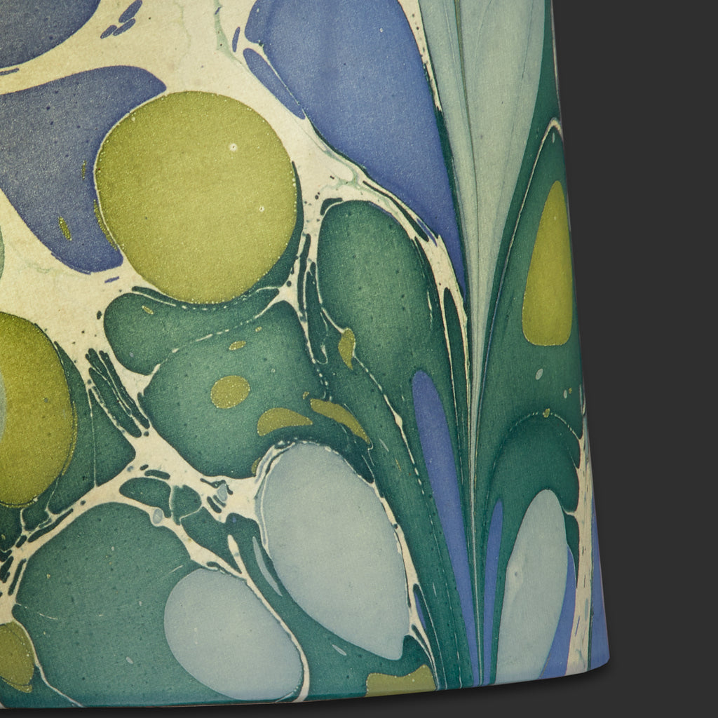 10 inch tall tapered shade in green and blue roya hand made marbled pa
