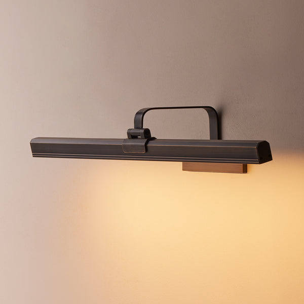 Larger Marcel cordless picture light in bronze finish