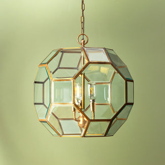 Ballina pendant light in antiqued brass and bevelled glass
