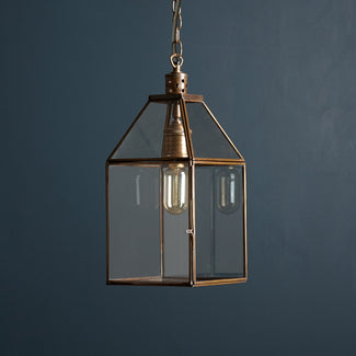 Regular Carrington hanging lantern in antiqued brass