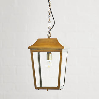 Crail outdoor hanging lantern in antiqued brass