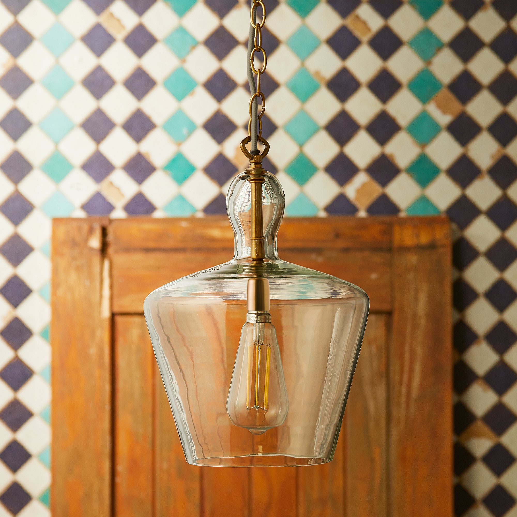Larger Demijohn pendant light in clear glass