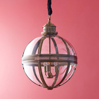 Larger Jasper pendant light in antiqued brass