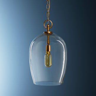 Regular Priscilla pendant light in antiqued brass and clear glass