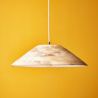 Larger Rockport pendant light in wood with white enamel interior