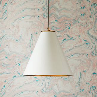 Super Stanley pendant light in white with antiqued brass interior