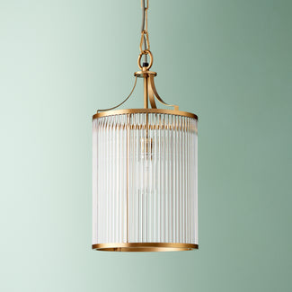 Valli glass pendant light in antiqued brass with glass rods