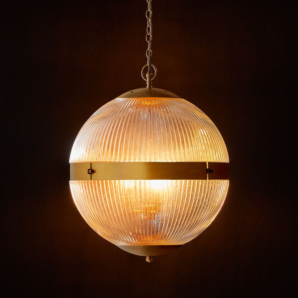 Larger Holophane pendant light in prismatic glass