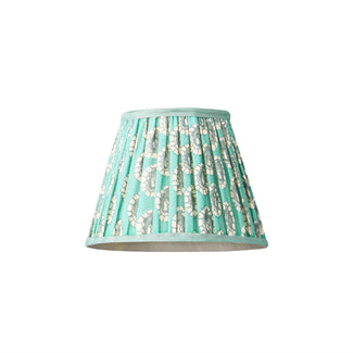 7 inch pendant shade in aqua block printed Dotty gathered cotton by GP & J Baker