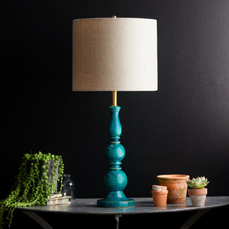 Kelpie table lamp in turquoise lacquered wood