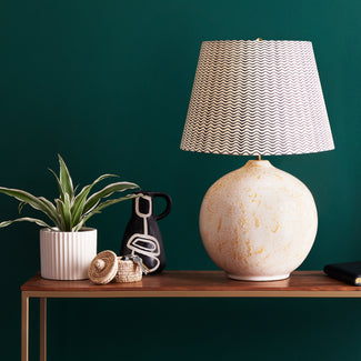 Larger Olly table lamp in white textured glaze