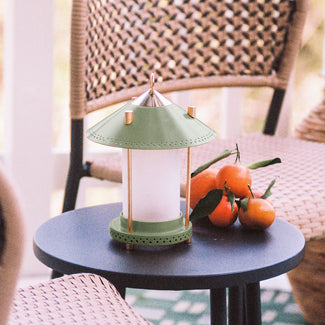 smaller Stefan cordless lantern in Moss by the Novogratz