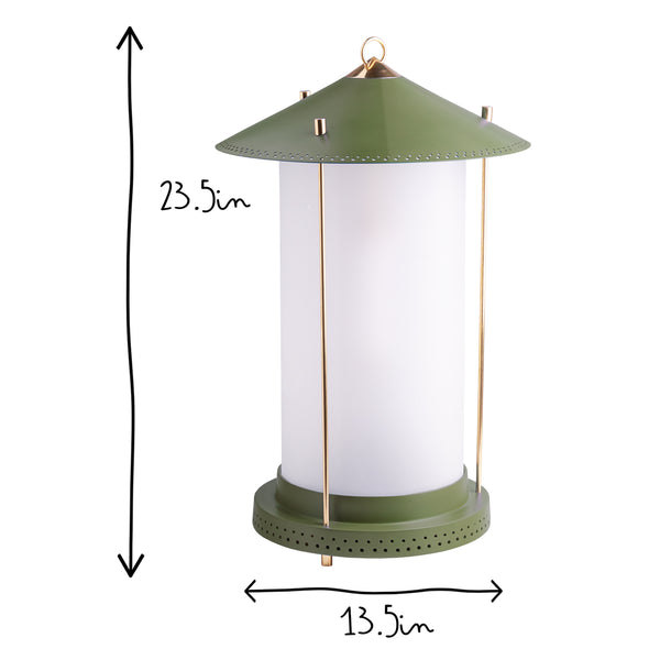 larger Stefan cordless lantern in Moss by the Novogratz