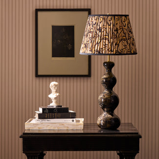 Smaller Wobster table lamp in deep brownish black lacquered wood