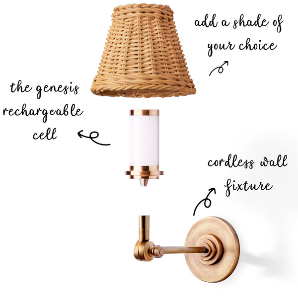 Elbow cordless wall fixture in antique brass