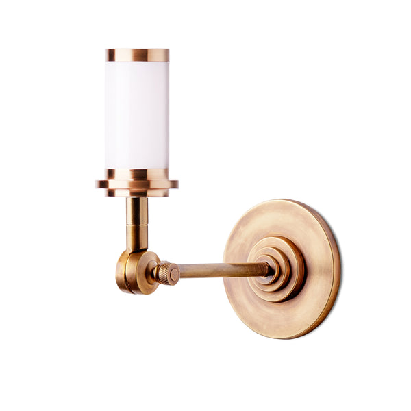 Elbow cordless wall fixture in antique brass