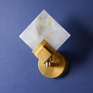 Gatsby wall sconce in antiqued brass with alabaster square