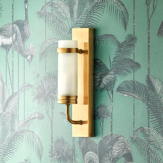 Jim wall sconce in antiqued brass and frosted glass