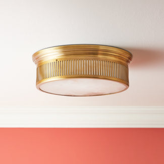 Mulberry flush mount ceiling light in antiqued brass and alabaster