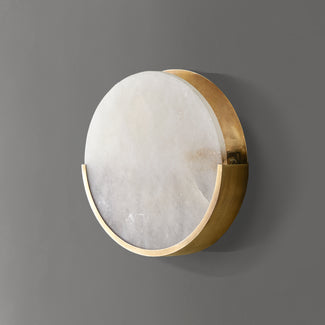 Plato wall sconce in alabaster and antiqued brass