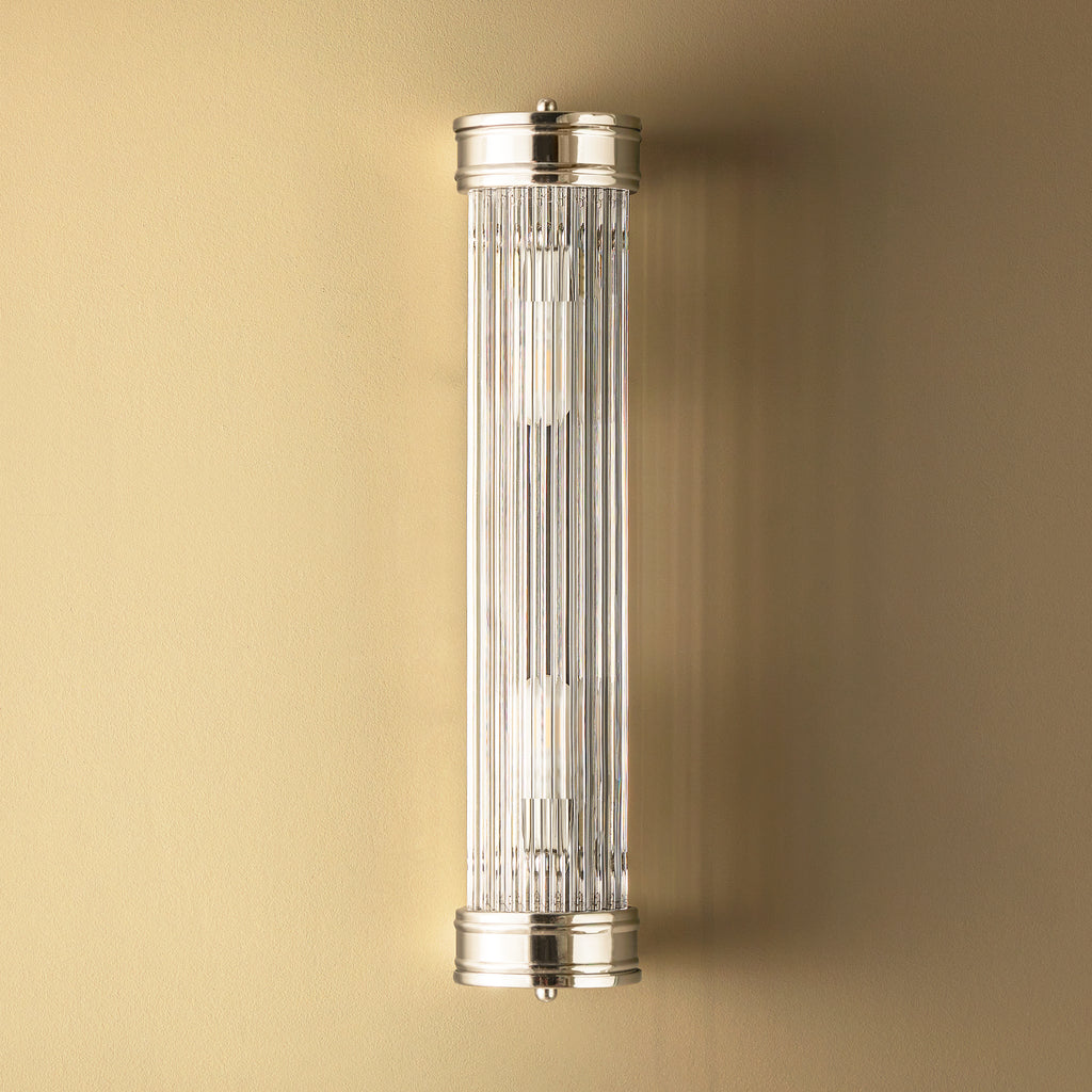 Long Roddy wall sconce in nickel with glass rods