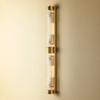 Rodtastic wall sconce in antiqued brass with glass rods