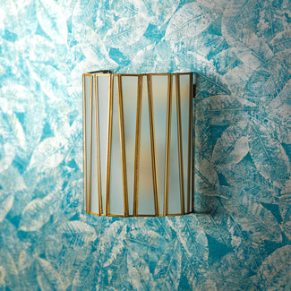 Shard wall sconce in antiqued brass and frosted glass